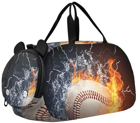 Quteprint Kids Sports Duffel Bag for Boys & Girls - Baseball on Fire 100% Polyester Gym Bag with Separate Shoe Compartment, Adjustable Shoulder Strap, Compact Travel & Workout Gear Bag