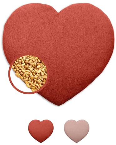 LESCHI Wheat Bag for Microwave - Grain Pillow Made of 100% Organic Cotton & Organic Wheat - Ideal Natural Relief for Stomach and Period Pain - Heart, Red