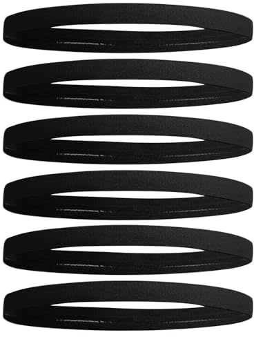 JIPUKE 6 Pcs Elastic Sports Headbands, Non-Slip Elastic Thin Head Bands Sports Headband, Unisex Head Bands Hair Bands for Women Yoga Football Jogging