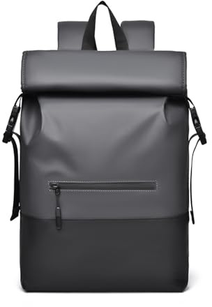 Dybag 16 Inch Roll Top Laptop Backpack, Waterproof Oxford Rucksack with Foldable Closure, Large Travel Bag (grey)
