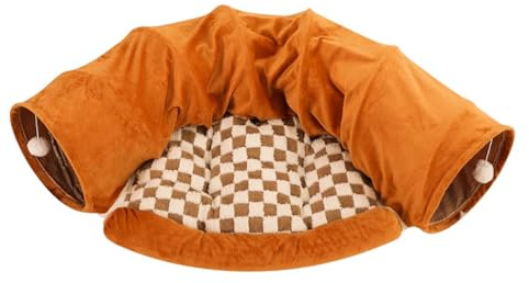 LOVIVER Tunnel pour Chat, Niche avec Fermeture éclair, Fournitures Portables pour Animaux de Compagnie, Coussin de Jeu, Tapis Multifonctionnel, Tube pour