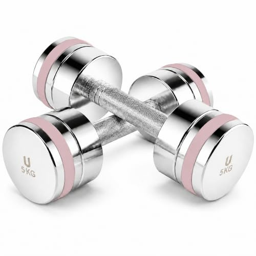 unycos - Par de Mancuernas Ajustables【5 kg】Acero Inoxidable Cromado, Pesas con Mango Antideslizante y Anillos de Silicona para Reducir Fricción, Entrenamiento y Gimnasio en Casa (Titan Transformer)