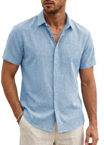 Runcati Men's Shirts Short Sleeve Lightweight Summer Regular Fit Linen Shirt Wedding Business Beach Casual Plain Basic Tops