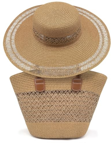 Pahajim Set Borsa e Cappello di Paglia Tote Bag in Rafia Borse Estive Donna Elegante Borse a Spalla per Spiaggia Viaggio Vacanza