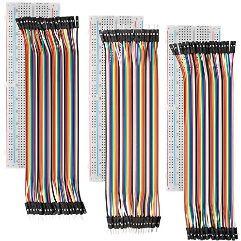 AZDelivery MB-102 Breadboard Kit - (Set of 3) 830 Tie-Point Solderless Breadboard Prototype PCB Board + (Set of 3) Jumper Wires M2M/F2M/F2F(40 PCS each) compatible with Arduino including E-Book!