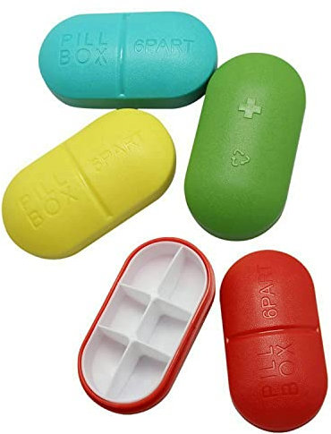 Pillole Organizzatore, Scatola per Medicinali e Vitamine, Porta Pastiglia in Plastica Rigida, Portatile e Tascabile, Portapillole Giornaliero (Multicolore, 2PCS X 6 POSTI)
