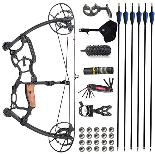 SHARROW 40-65Lbs Compoundbogen Set Erwachsene 420FPS Bogenschießen Katapult Stahlkugel Dual-Use Compound Bogen und Pfeil Set CNC 6061 Aluminiumlegierung Jagdbogen Linkshändig Rechtshänder (Typ C)
