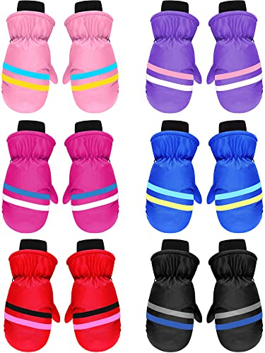 SATINIOR 6 Pairs Kids Winter Snow Mittens Gloves Waterproof Toddler Children Warm Baby Ski Gloves for Cold Weather(3-6 Years,Bright Color)