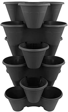 AGP ADVANCED GLOBAL PRODUCTIONS Strawberry Planters Stackable Garden Vertical Outdoor Plant Pot Flower Herbs Box (6 x Black)