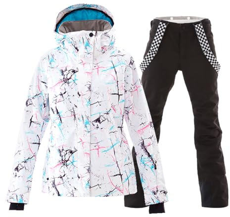 HOTIAN Giacca da sci da Donna e pantaloni Set, Giacca invernale Donna Calda,Pantaloni Da Sciimpermeabili E Cappotto,per Il Lavoro All'aperto Sci Pesca Equitazione Moto