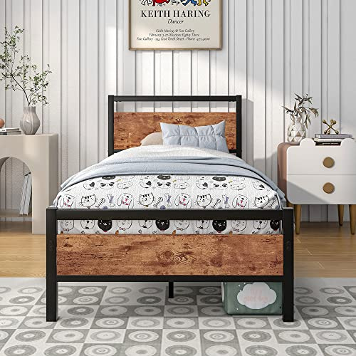 HOJINLINERO Lit Simple Cadre de lit 90 x 190 cm Lit Enfant en Métal et Bois,Assemblage Simple,pour Petits Espaces Adultes Adolescents,Sommier 90x190,Noir