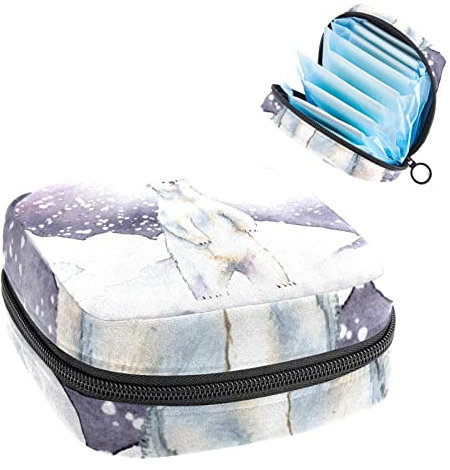 Period Pouch Portable Tampon Storage Bag,Tampon Holder for Purse Feminine Product Organizer,Winter Snow Animal Polar Bear
