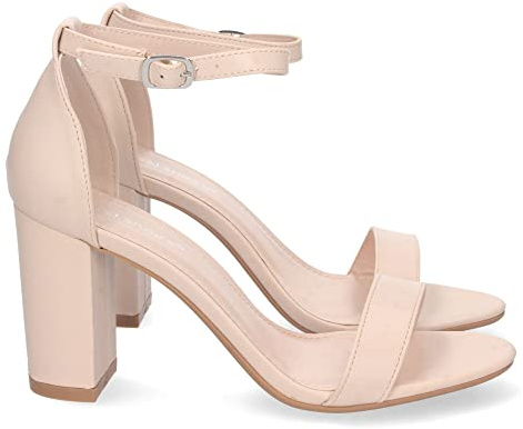 Sandale à Talon Haut pour Femme, Confortable, avec Tige Fine et Simple, Bride Cheville et Fermeture à Boucle Beige Talla 37
