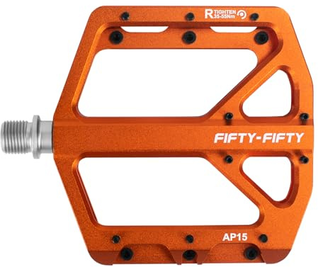 FIFTY-FIFTY Mountain Bike Pedals, Non-Slip and Aluminum Alloy Bicycle Flat Pedals, 9/16 Sealed Bearing, Lightweight and Wide Platform for All Mountain, Enduro, Downhill, E-Bike, MTB (Orange)