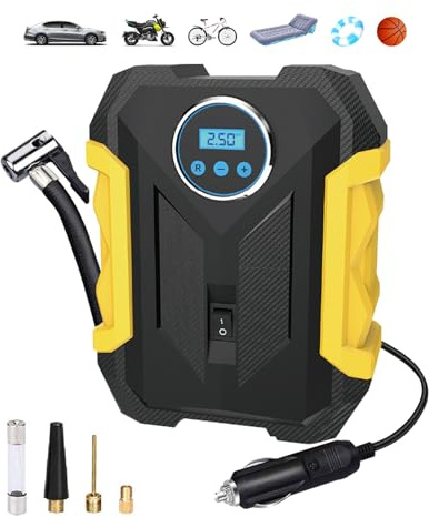 Tragbarer Kompressor Autoreifen,Kompressor Fahrrad,12V Luftkompressor Autoreifen Pumpe und Fahrradpumpe Elektrisch mit LED-Licht-Pumpe für Auto,Motorrad,Fahrräder,Bälle,Luftkissen Geschenke für Männer