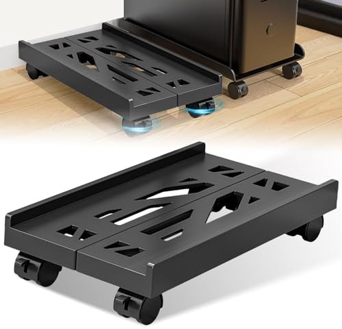 Soporte móvil para PC, soporte para CPU Metal+PS, ancho ajustable, soporte de torre de escritorio, soporte para CPU y ordenador bajo escritorio, soporte universal para PC móvil con 4 ruedas giratorias