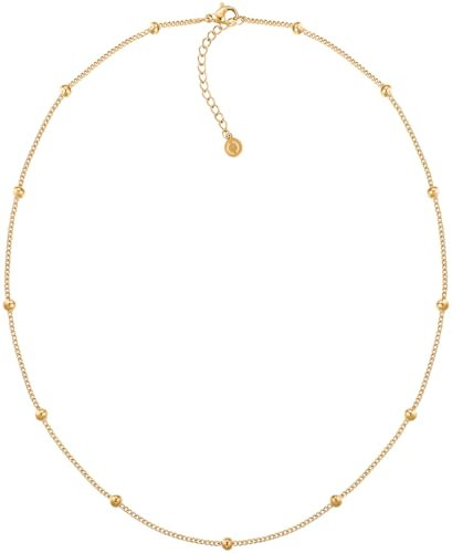 day.berlin Collier Femme Boule Nela, plaqué or 18k, 45+5cm longueur variable, 316L chaîne en acier inox avec petites boules (3mm), sans nickel et résistant à l'eau