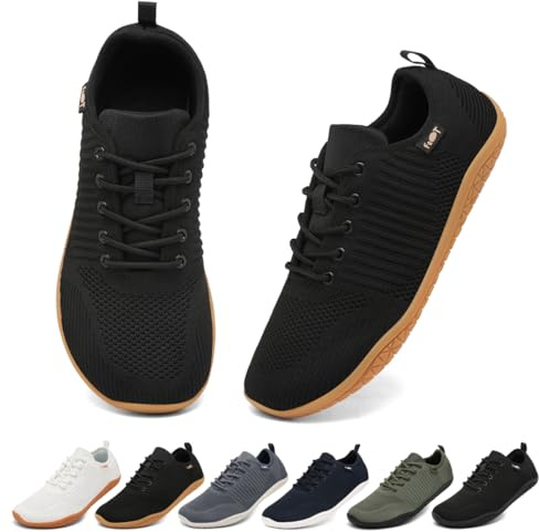 Geweo Zapatillas Barefoot Mujer Sneakers Minimalistas Zapatos Descalzos Barefoot Shoes Verano Negro Goma 39