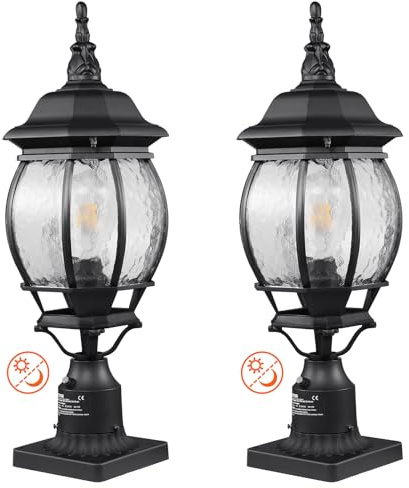 VEVOR Lampioni da Esterno 2 Pezzi per Giardino Sentieri, Lampioni da Lanterna Impermeabili 530 mm con Paralume in Vetro Supporto a Colonna, Lampione da Esterno a Prova di Fulmine Giardino Cortile