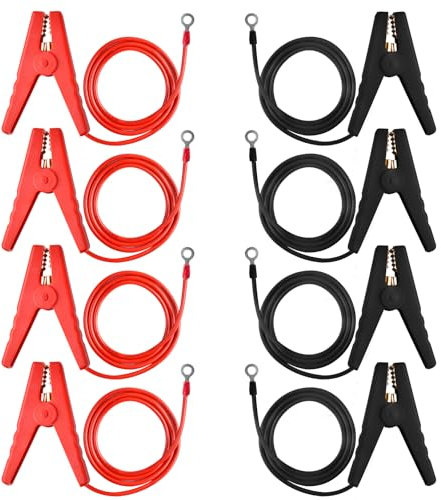 Akamino 8 Pcs Electric Fence Wire Connect, 3 Ft Electric Fence Charger Solar Powered Fence Charger Fence Lead Copper Wire with Alligator Clip (Black+Red)