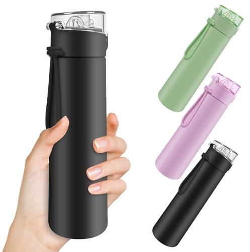 AMFUN 250ml Stainless Steel Insulated Water Bottles, Double Wall Vacuum Small Flask, Water Bottle with Straw, Leakproof Drinks Bottle with Carry Handle for Hot&Cold Drinks (Black)