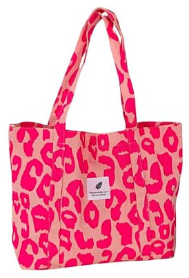 Canvas Tasche Damen Shopper Rosa Leo Muster – Große Umhängetasche Schultertasche für Alltag, Büro, Einkauf & Freizeit Leoparden Muster Pink