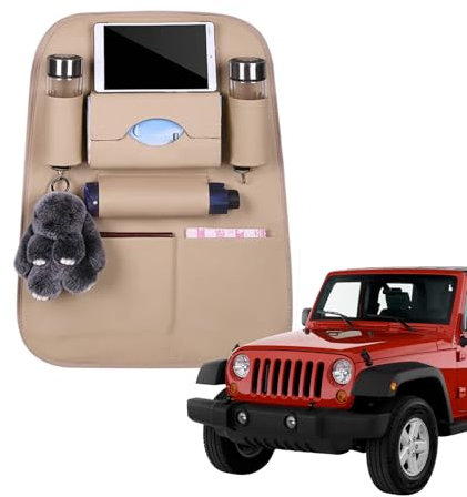yakermur Organiseur de siège arrière pour voiture, protection de dossier en cuir synthétique avec porte-gobelet, organisateur de rangement pour jouets, tablette, bouteille, parapluie