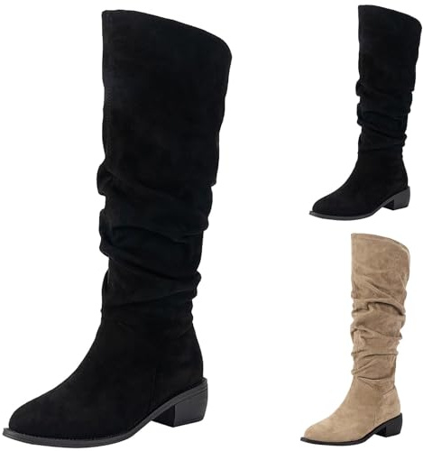 Cowboy Stivaletti da donna in pelle scamosciata – Stivali alti al ginocchio da donna – Stivali sopra il ginocchio – Stivali da equitazione a punta lunga, Nero , 40 EU