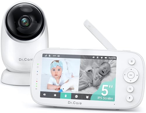 Dr.Care NovaView 5 1080P Video Baby Monitor No WiFi Baby Camera | Split Screen Display, 5000mAh Battery, Clear Night Vision, Real-Time/VOX, 2X/4X Zoom, 1000ft Range, 2-Way Audio, Pan & Tilt