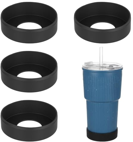 Thinp 4 Pcs Silicone Bottle Bottom, Silicone Boot Sleeve for Stanley 20 oz 30 oz Non-Slip Bottom Covers Water Bottle Protector Silicones Sleeve for Water Bottles Coffee Mug Cup (Black)