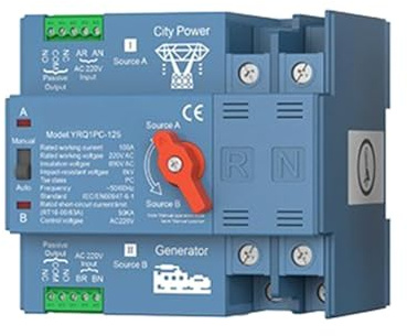 Puthernm ATS Interruttore di Trasferimento Automatico A Doppia Alimentazione per Generatore o Energia Fotovoltaica Interruttore di Commutazione Della Potenza Della Città, Generatore 125A 2P
