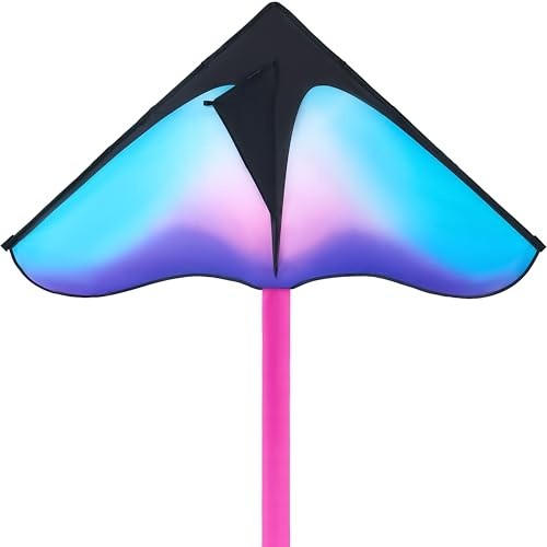 JOYIN Cometa Delta grande degradado azul y morado, fácil de volar, enorme para niños y adultos con cuerda de 328 pies, cometa de playa Delta grande para juegos y actividades al aire libre