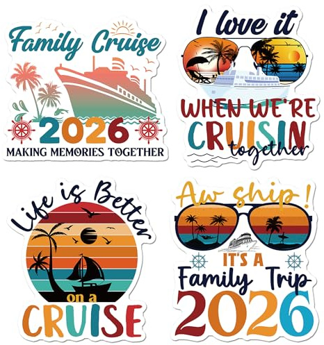 Cruise Door Magnets Decorations, 4 Pcs Family Cruise Magnets 2026 | Retro Nautical Vacation Design, Family Trip Magnetic Door Signs for Ship Cabin Decor