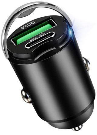 elzle Billaddare USB C 30 W, cigarettändaradapter med PD 30 W + QC 3.0 18W – snabbladdning för iPhone, Samsung, Xiaomi, Huawei och surfplatta