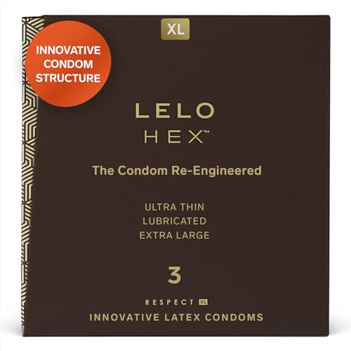 LELO HEX Respect XL, Extra Large Condoms with Increased Strength, Lubricated XL Condoms Large for Men, 2.28-Inch/58mm Diameter (3 Pack)