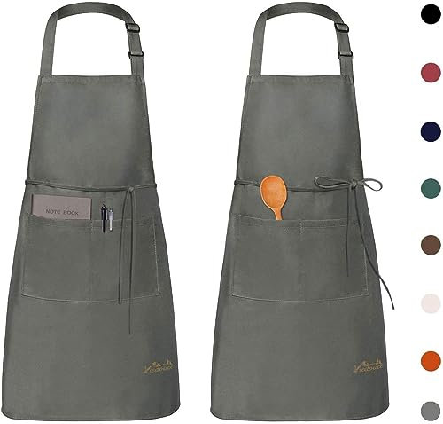 Viedouce 2 Pack Schürze, Wasserdicht Kochschürze mit Taschen, Verstellbarem Küchenschürze Grillschürze latzschürze Küchenschürze für Frauen Männer Chef-Belastbar & Einfach zu Reinigen,Grau