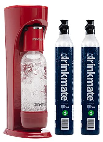 Drinkmate OmniFizz Sparkling Water and Soda Maker, Carbonates Any Drink Not Just Water, Fizzy Drink Maker, Water Carbonator, Sparkling Water Machine, x2 CO2 Cylinders Included, Royal Red