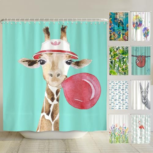 arteneur® - Giraffe - Anti-Schimmel Duschvorhang 240x200 - Recycelt mit Öko-Tex Standard 100 - Beschwerter Saum, Blickdicht, Wasserdicht, Waschbar, 16 Ringe & E-Book mit Reinigungs-Tipps