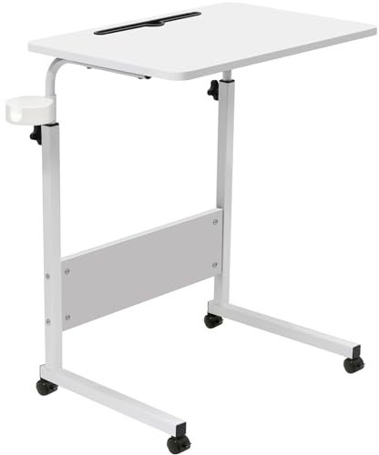 GRANDMA SHARK 60 x 40 cm Computer Desk, Gaming Desk, Rolling Table Bed Sofa for Laptop Height Folding Table with 4 Wheels (White)