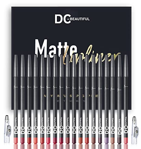 DC-BEAUTIFUL 18 Colors Lip Liners Pencil Set with 2 Pencil Sharpeners, Premium Waterproof Smooth Lip Pencils, Long Lasting Matte Makeup Lipliners