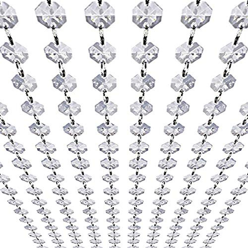 33ft K9 Glass Crystal Garland Strands - Hanging Chandelier Gem Bead Chain - 14mm Clear Octagon Prism Diamond String Decorations for Wedding Party Manzanita Centerpiece Christmas Tree