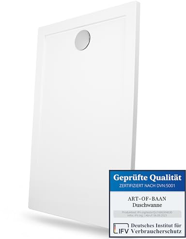 Art-of-Baan® Receveur de douche de qualité supérieure - Avec raccord DIN - Receveur de douche plat avec bonde - Blanc - 80 x 140 cm - Extra plat