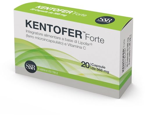 S&R Farmaceutici | KENTOFER Forte - Integratore alimentare a base di Ferro, utile supporto in caso di carenza di Ferro e di Anemia Sideropenica, 20 capsule da 568 mg