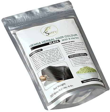 SVATV Schwarz Henna Haarfarbe mit 9 Kräutern II Mehndi für Haare, Haarfarbe II 227 g, 0,5 lb, 08 oz