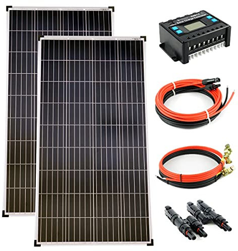 solartronics Komplettset 2x130 Watt Poly Solarmodul 20A Laderegler blau Solarkabel Solarstecker Photovoltaik Inselanlage
