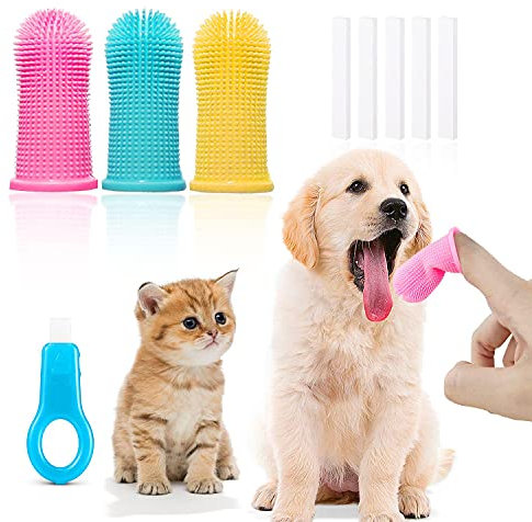 9 Stück Katze Hund Finger Zahnbürste Set, 360 ° Full Covering Finger Zahnbürste, Haustier Zahnbürste, Zahnreinigung, Entfernen von Plaque, flexibel und bequem, weich und bequem