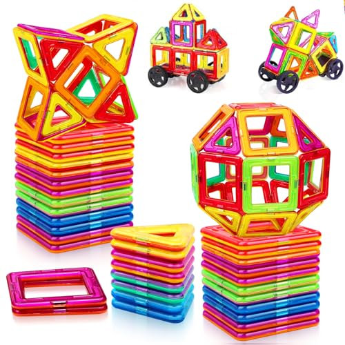Magnetische Bausteine 48PCS Kinder Magnetbausteine Spielzeug ab 3 4 5 6 Jahre alte Mädchen Junge, Magnetspiel Lernspiele Kinderspielzeug für Kinder im Alter von 3-6, Weihnachten Geburtstagsgeschenke