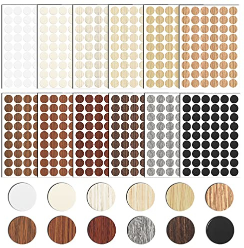 648 selbstklebende Schraubenlochabdeckungen – 12 Farben, wasserdichte Holzmaserung, Aufkleber Ø 21 mm, für Schränke, Schreibtische und Möbel