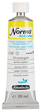 Schmincke - NORMA® Blue, 21236009, feinste wasservermalbare Künstler-Ölfarben, höchstpigmentiert, lichtecht, vegan, Zitronengelb - 35 ml