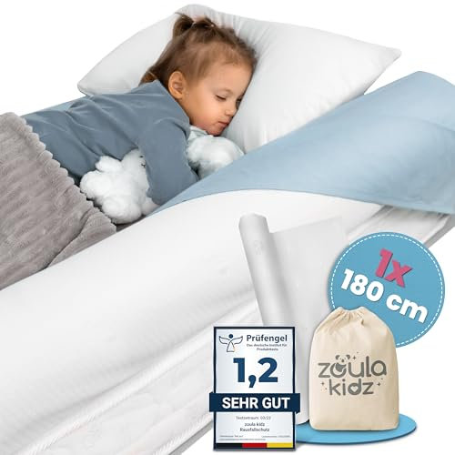 zoula kidz® aufblasbarer Rausfallschutz Bett Reise mit Oeko-TEX® Stoffbezug 180 cm - geeignet für alle Betten, ideal für 200 cm Betten wie Boxspringbett & Elternbett - Bettschutzgitter & Bettrolle